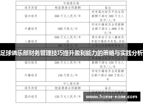 足球俱乐部财务管理技巧提升盈利能力的策略与实践分析
